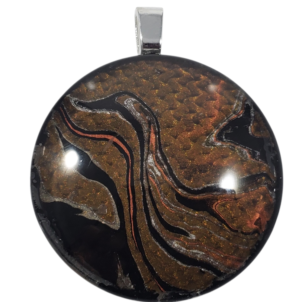 Handmade Black and Brown Abract Swirl Pendant Necklace - Picture 3 of 11